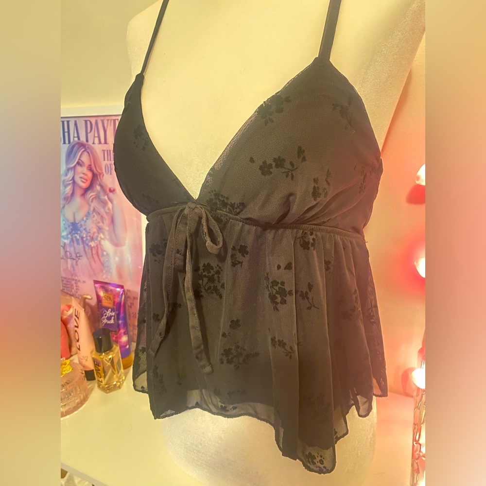 Black Floral Mesh Cami